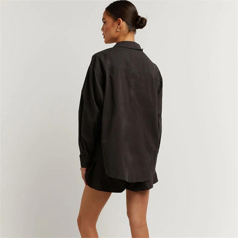 Рубашка с шортами, женский повседневный свободный кардиган с длинным рукавом, пижамный комплект из 3 предметов, осенний винтажный элегантный шикарный классический базовый пижамный комплект, домашняя одежда