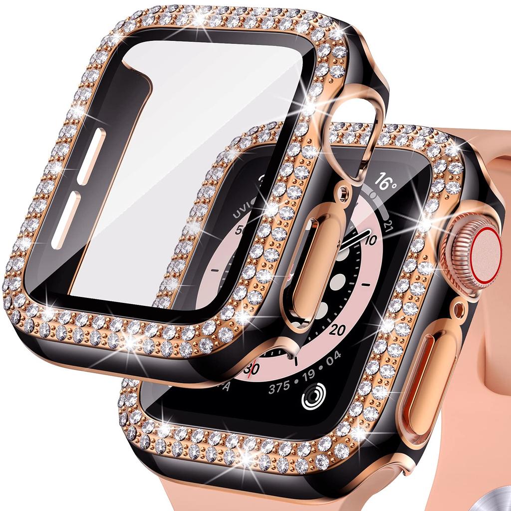 Стекло+Чехол Для Apple Watch корпус 40мм 44мм 45мм 41мм Аксессуары iWatch Алмаз+Защитное стекло Apple watch серия 3 5 6 SE 7 8