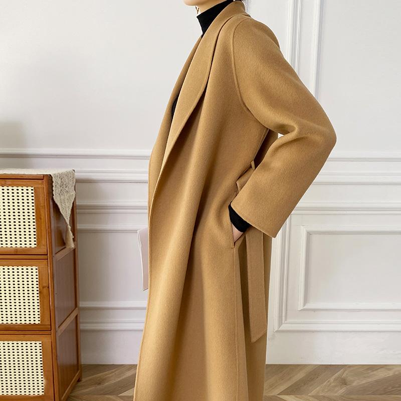 Женское пальто из 100% шерсти TIDENOVEL Осеннее шерстяное длинное пальто Ручной работы Пальто-бушлат Зимняя теплая шерстяная длинная куртка Пальто