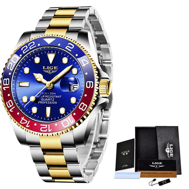 LIGE Fashion Men Watch Top Brand Luxury Stainless Steel Watches Waterproof Luminous Quartz Wristwatch
