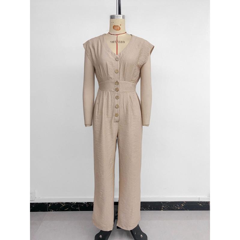 Женский новый комбинезон для отдыха и отпуска, простой, с V-образным вырезом, однотонный, эластичный, с высокой талией и широкими штанинами