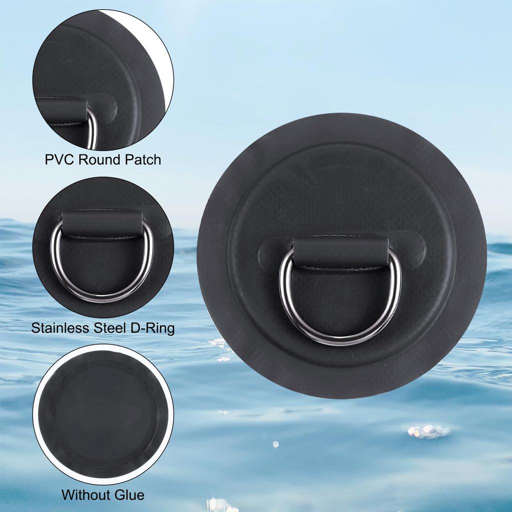 Патики PATIKIL 6 шт. заплатки из нержавеющей стали ПВХ накладки без клея для надувной лодки байдарки каноэ доски для серфинга черное D-образное кольцо D-образное кольцо