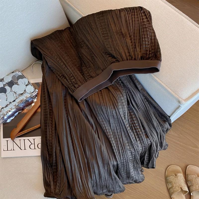 Womens Velvet High-Waist A-Line Midi Skirt With Pleats 2026 Chic Office Wear