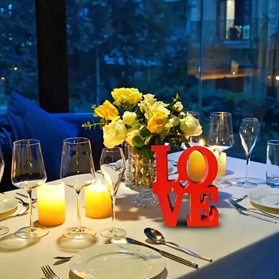 Valentine's Day LOVE Table Sign Wooden Love Letter Desktop Decoration Home Office Red Love Block Home Party Wedding Anniversary Ornament