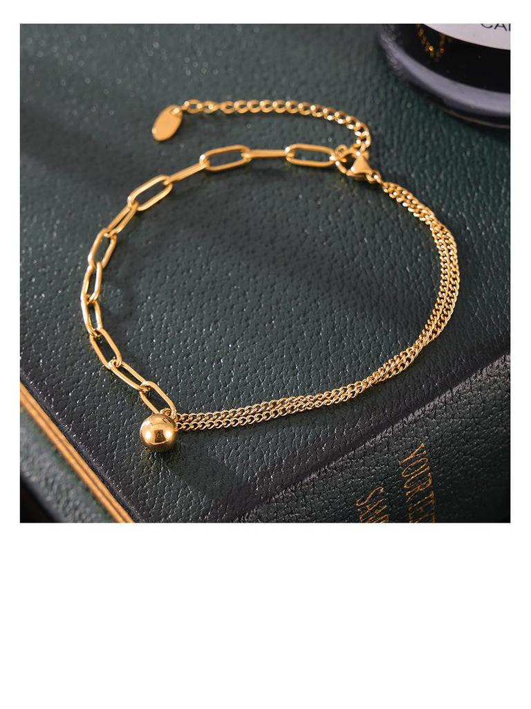 Новой английский браслет на ногу с буквой удачи: Стальной шар Титановая квадратная пластина для женщин - Простой, Универсальный Сборный Дизайн