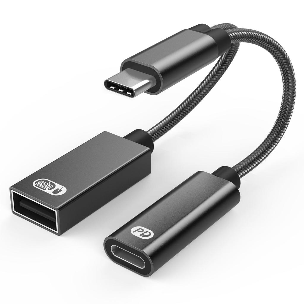 Конвертер 2 в 1 для клавиатуры, мыши, телефона, планшета, кабель USB Type C, быстрая зарядка PD 60 Вт, адаптер OTG