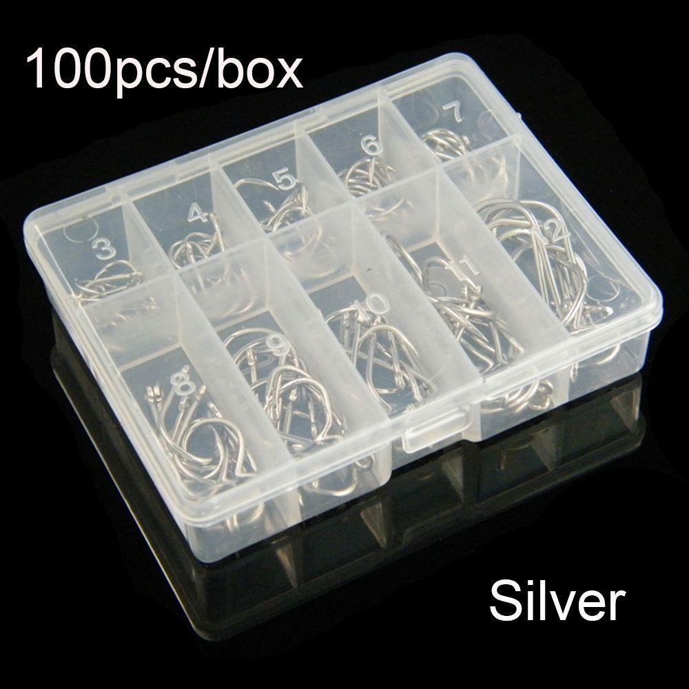100Pcs 1 Box New Carbon Steel 10 Sizes Fish Bait Fishing Hooks Durable Head Fishook