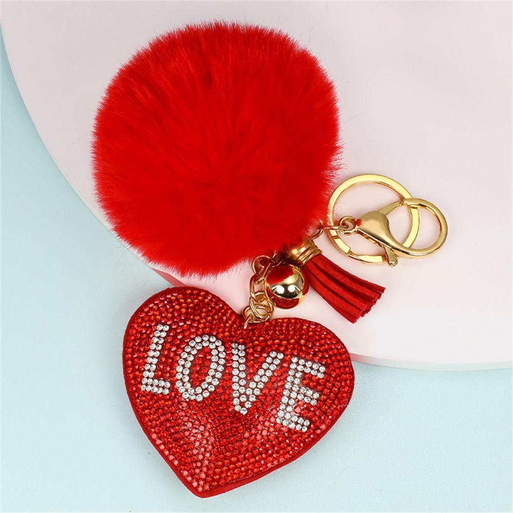 for Women's Bags Girls Ornaments Rhinestone Heart Rhinestone Keyrings Bag Pendant Pompom Keychains