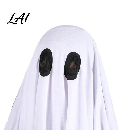 Halloween Fancy Dress Ghost Costume for Kids Adults Cosplay Dress Adult Cloak Spooky White Cape with Black Eye Holes Easy Wear Suit
