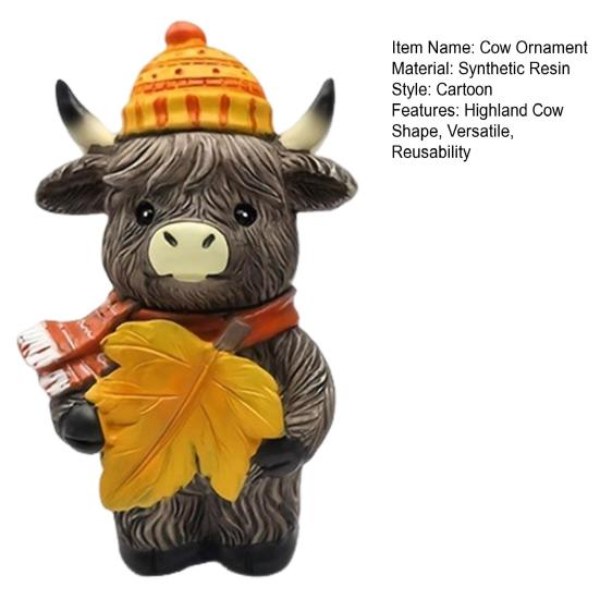 1/2Pcs Highland Cow Ornament Window Sill Cow Ornament Halloween Party Resin Decor