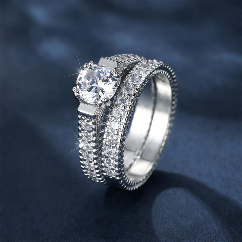 Роскошный женский комплект колец с белыми кристаллами, очаровательные серебряные обручальные кольца с камнями для женщин, обручальное кольцо с цирконом для невесты