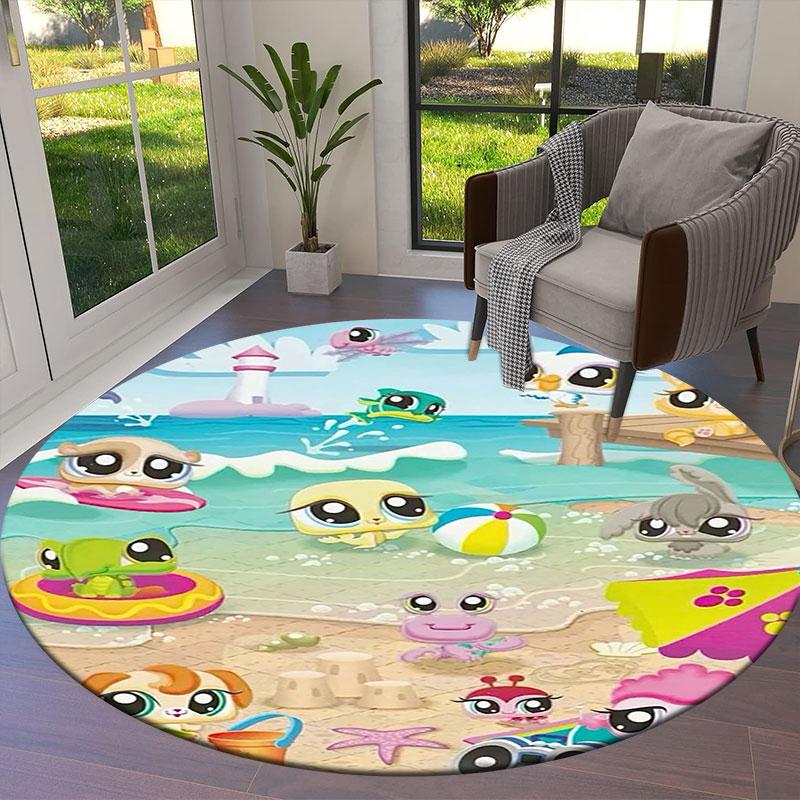 Littlest Pet Shop Round Area Rug,Carpet Rug for Living Room Bedroom Sofa Playroom Decor,Non-slip Floor Mat