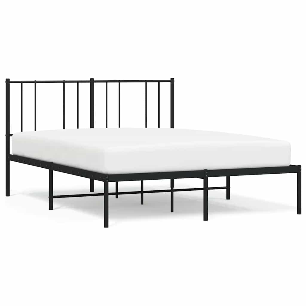 Metal Bed Frame with Headboard Black 135 x 190 cm