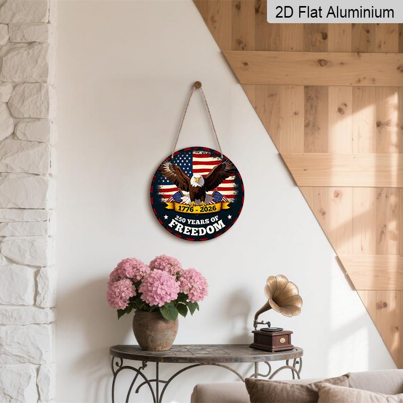 2D Flat 1pc Aluminum Independence Day-Themed Soaring Eagle Wall Decor 7.87 inches x 7.87 inches Patriotic Decor Suitable for hanging on front doors