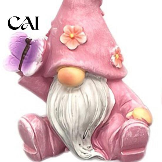 Resin Dwarf Figurines for Patio Balcony Halloween Gnome Statue, Spring Butterfly Bird Flower Weatherproof Lawn Gnomes Yard Figurine Garden Patio, Hand