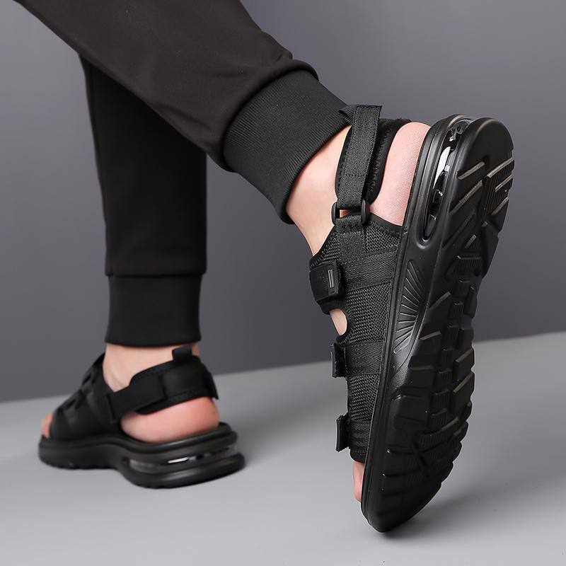 Fashion Men's Summer New 2024 Sandals Men's Leather Beach Shoes Casual Men's Shoes Fashion Slippers Stripe Sandals Rubber Mens Shoes