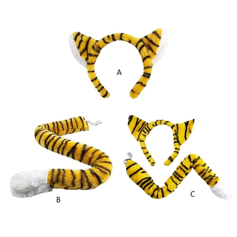 Tiger Costume Set Tiger Ears Headband Tail for Halloween Christmas Birthday Party Dress Up Props Animal Cosplay Costumes