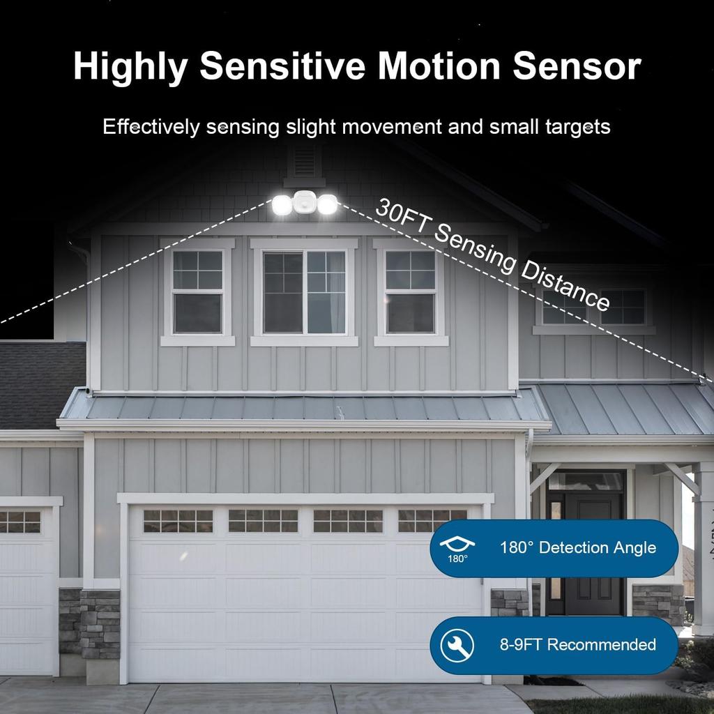 Battery-Operated Motion Sensor Lights Outdoor, Wireless LED Flood with Detector Activated Security Lightfor Outside House Garage, Battery Operated