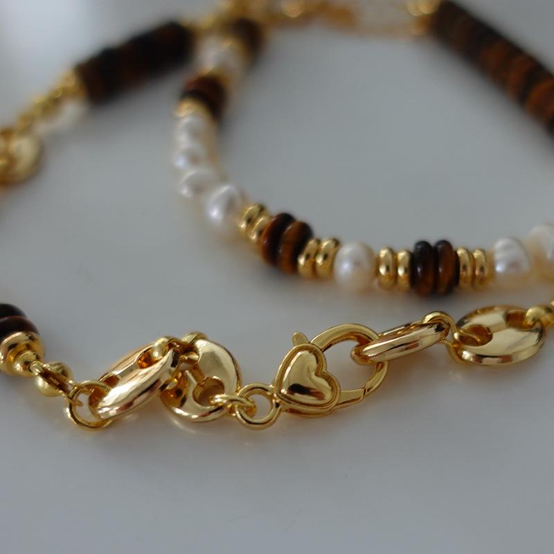 Натуральный пресноводный жемчуг и тигровый глаз богемное ожерелье - осенне-зимняя французская ретро ключичная цепочка для женщин