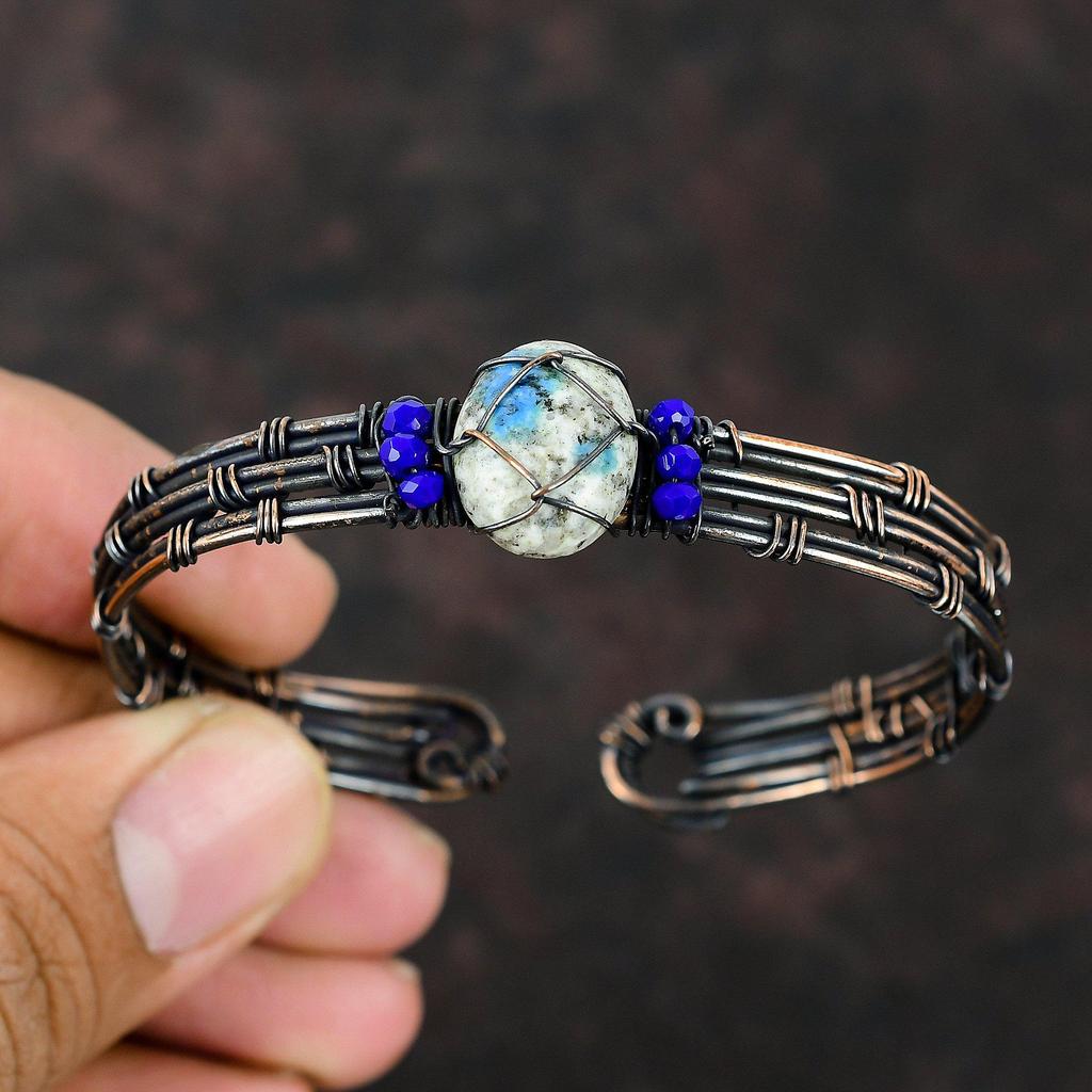 K2 Яшма Браслет-манжета Лазурит Бусины Браслет Медная проволока Обернутые ювелирные изделия Регулируемый браслет Ювелирные изделия ручной работы из драгоценных камней Подарок для мамы
