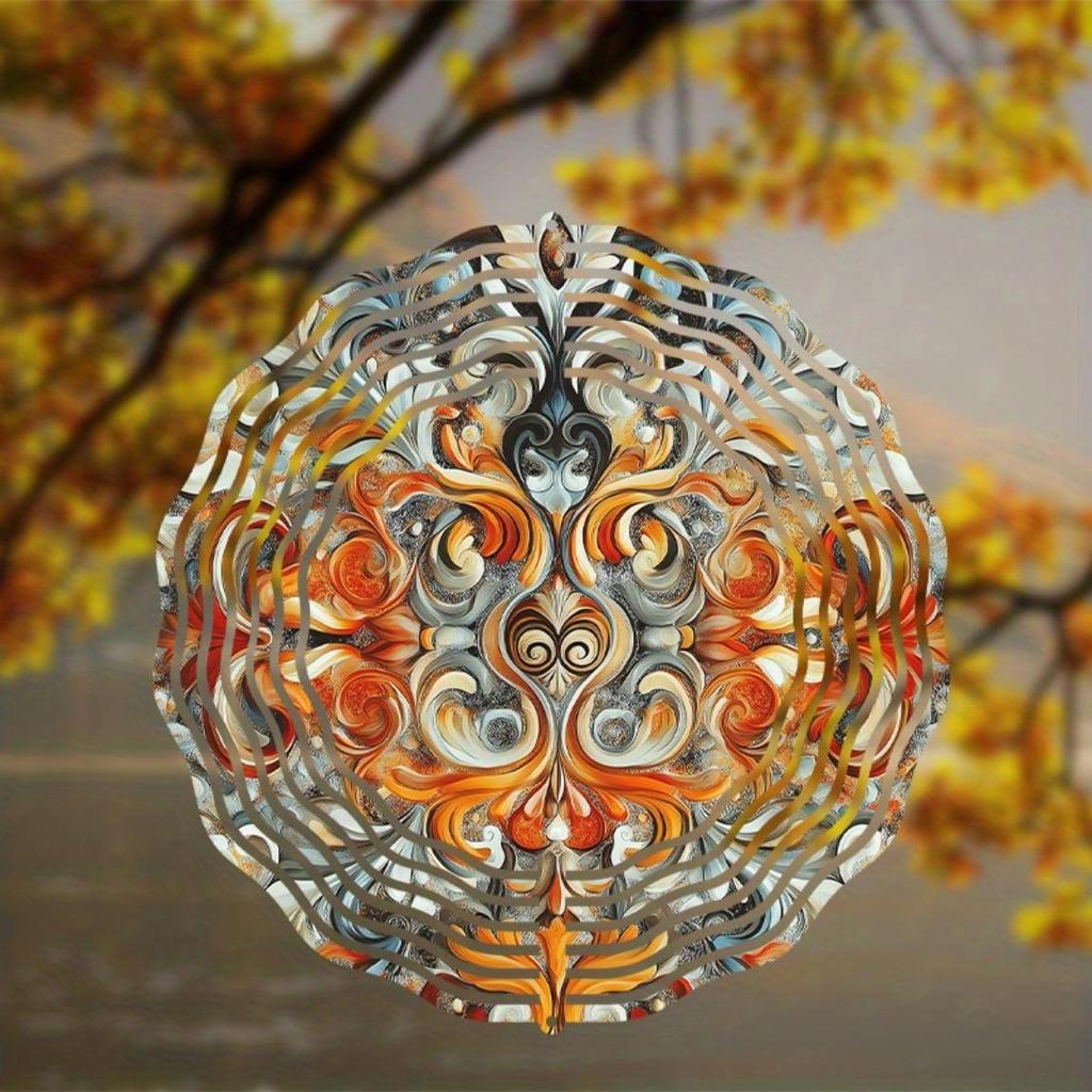 Metal Wind Spinner Garden Decor Vibrant Ethnic Design Circular Transparent Wind Chime for Patio Backyard Holiday Gift Thanksgiving Christmas