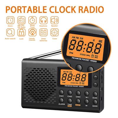 Портативное коротковолновое радио AM/FM с большим цифровым дисплеем, таймером сна и функцией будильника, радиоприемники с батарейным питанием
