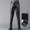 Men's Korean Style Slim Fit Motorcycle Leather Pants - Fleece-Lined, Skinny, Elastic, Spring/Autumn Trend