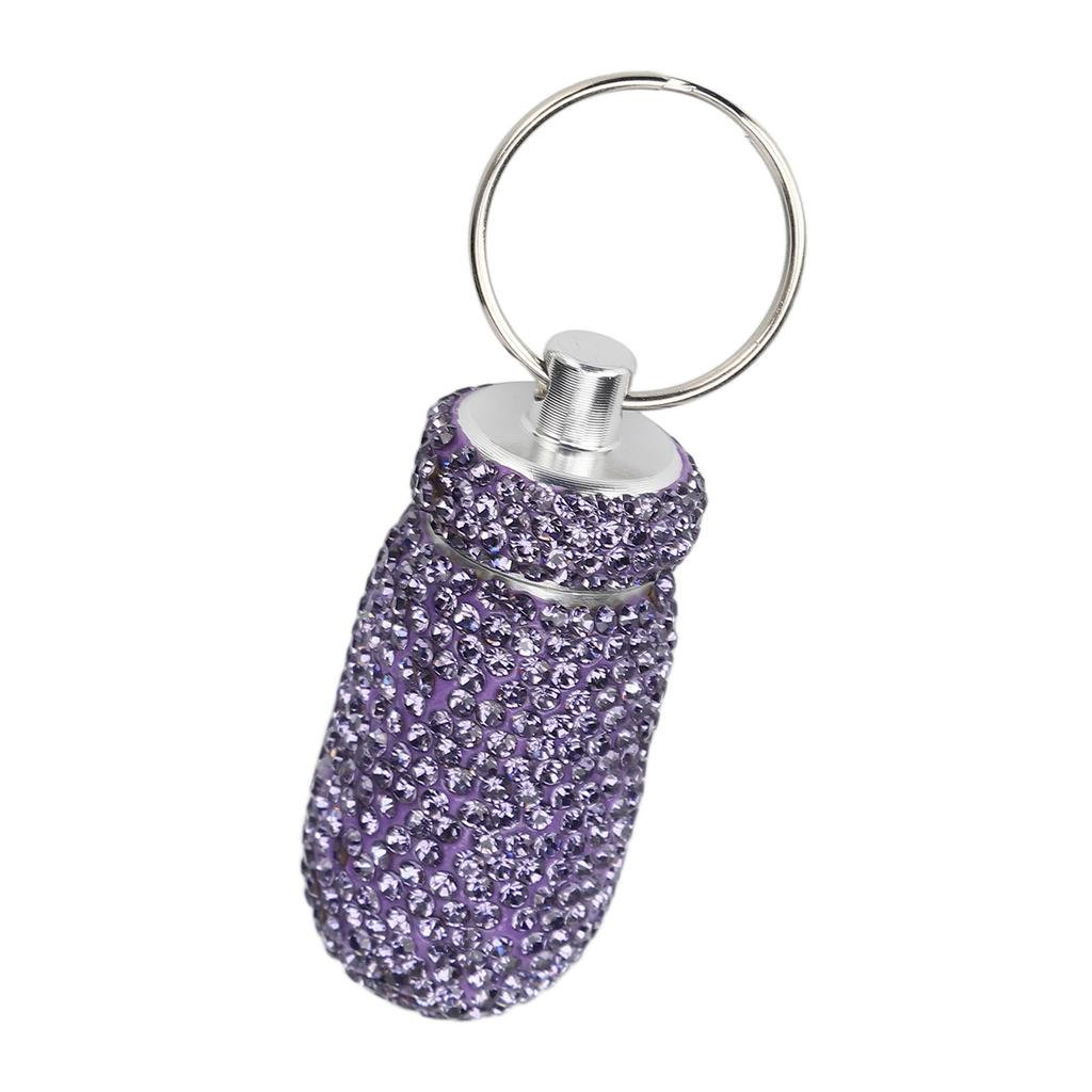 Фиолетовый контейнер для хранения капсул со стразами с брелоком, из алюминиевого сплава, портативная коробка для лекарств