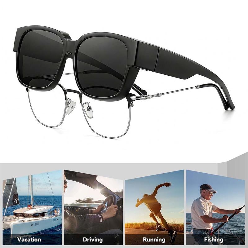 VOPHA Fit-Over Glasses Retro Oversized Square Night Vision Sunglasses, V400 Protection, Stylish for Outdoor Sports Driving T02
