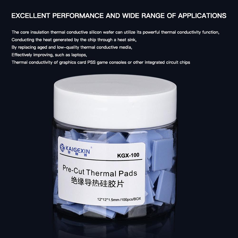 100 шт. Теплопроводящая термопрокладка Быстрое рассеивание тепла 12x12x1,5 мм Проводящая силиконовая прокладка Термопрокладки для ремонта GPU CPU