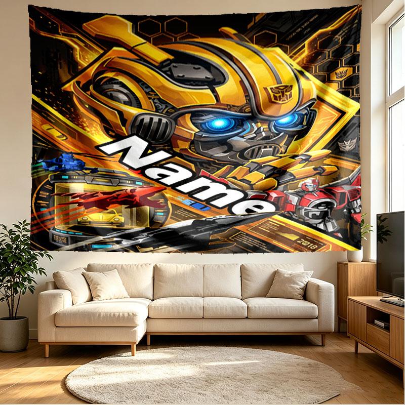 Custom Name Personalized Bumblebee Print Tapestry, Wall Art Decor, Bedroom, Dorm, Apartment, LivingRoom, Party Backdrop, Gift for Birthday