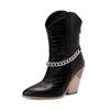 Polyurethane Autumn Winter Shoes 47 Size 48 Super Size Wedges Pointed Toe Metal Chains Mid-calf Boots