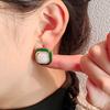 Винтажные преувеличенные зеленые серьги с цирконием, геометрические квадратные зеленые серьги-гвоздики с каплями масла, серьги в гонконгском стиле для женщин