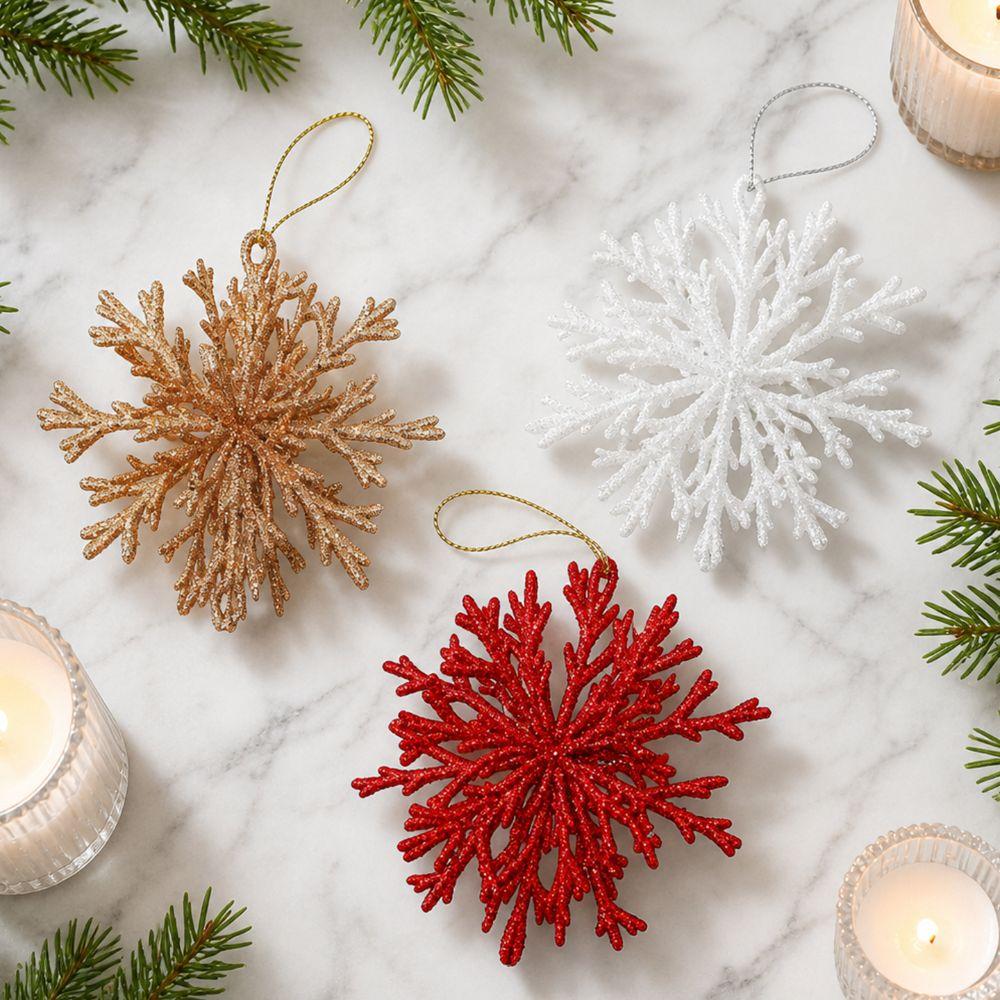 Plastic Material Snowflake Hanging Ornament Glitter Snowflake Decoration Party Decoration