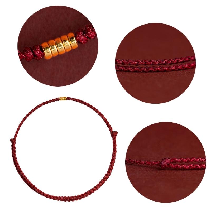 Браслет ручной работы из красной веревки на удачу с золотыми бусинами, регулируемой длины, браслеты-цепочки на руку для женщин, браслеты-обертывания на запястье