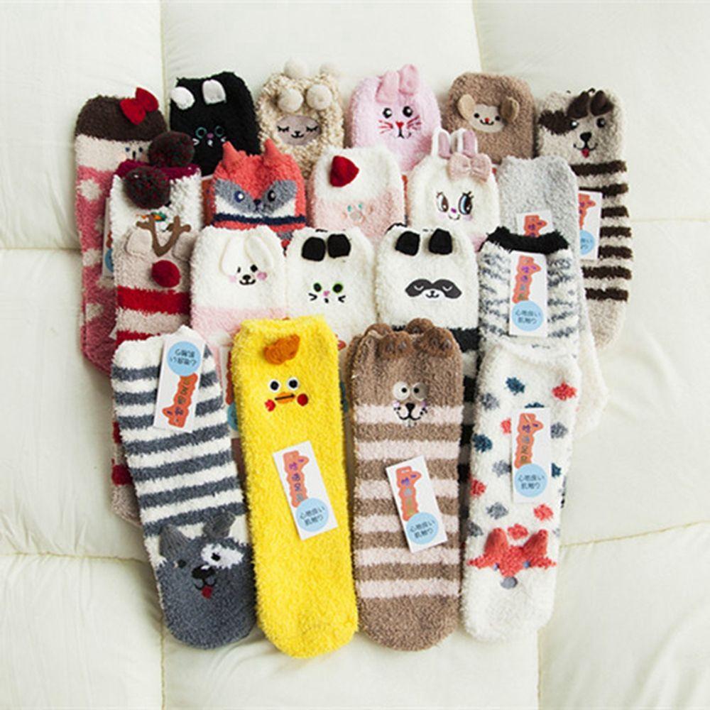 Мягкие с зауженным носком Милые Носки до щиколотки Полотенце Зимние Теплые Вышивка Животных Напольные Утолщенные Носки