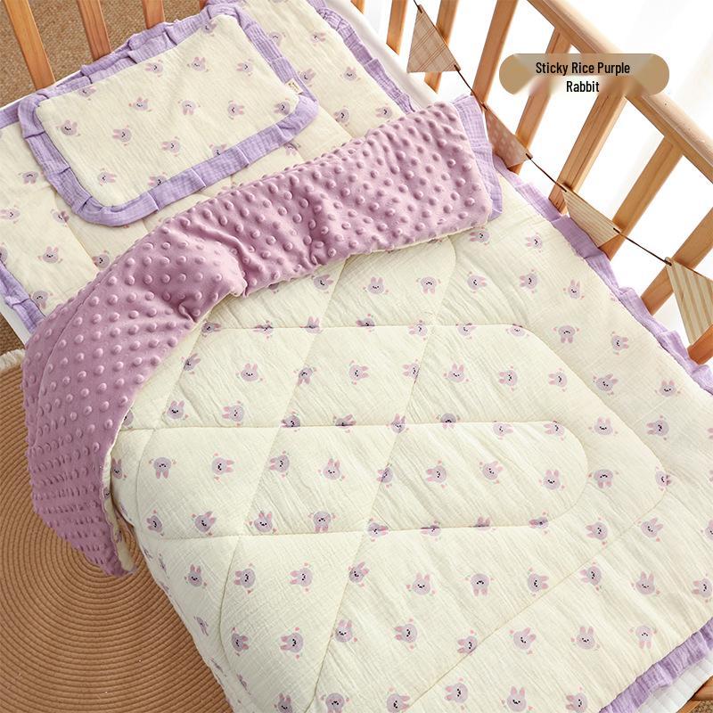 Three-Piece Pure Cotton Baby Bedding Set - Bean Cover Blanket, Cloud Pillow, Ruffled Quilt for Spring/Autumn