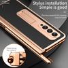 Plating Leather Case For Samsung Galaxy Z Fold 6 4 3 2 5 360 Full Protection Tempered Glass Kickstand Phone Cover