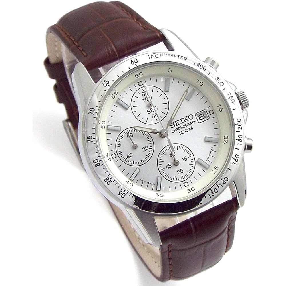 Seiko Chronograph SND363P1-DB White Dial Deep Brown Leather Strap Watch
