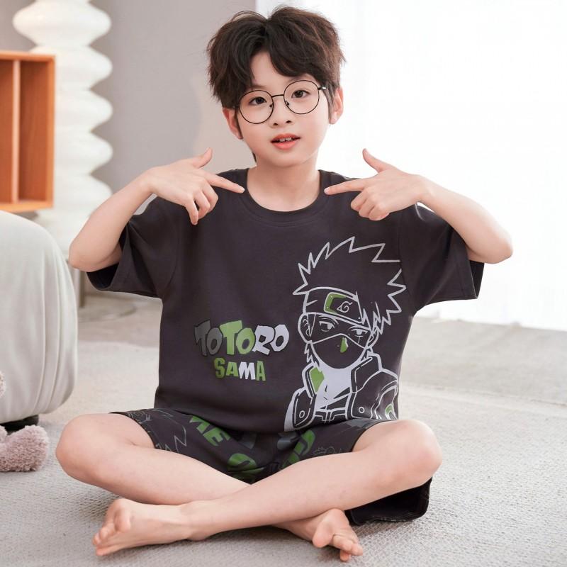 Boys Cotton Short Sleeve Pajama Set Kids Sleepwear Home Outfit Cartoon Print Lightweight Comfortable