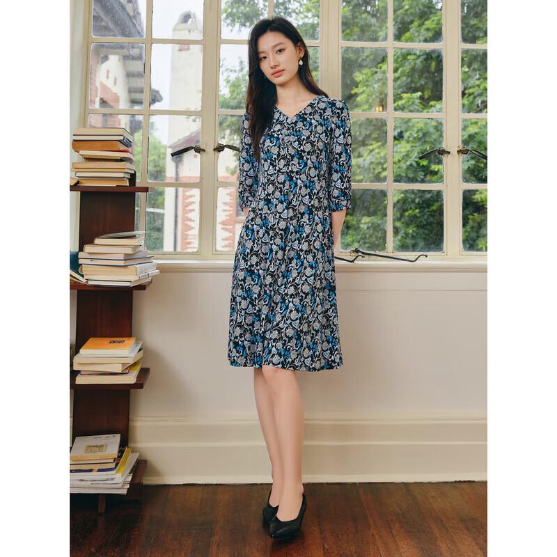 JIUZI ANNACA Elegant Lady Style 3/4 Sleeve Ruched V-neck Slim-fit Knit Dress