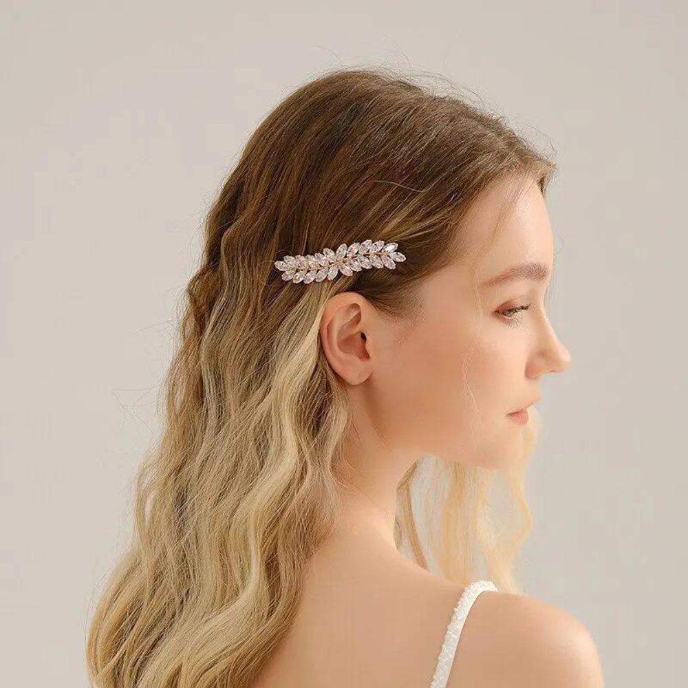 Exquisite Wheat Shape Zirconia Hair Clip Shining Rhinestone Gifts Side Clip Banquet Headpieces Party Banquet