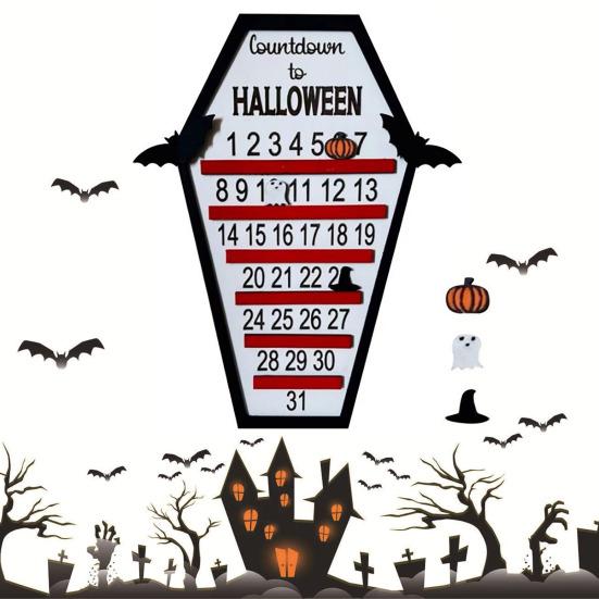 Календарь обратного отсчета до Хэллоуина Деревянный календарь обратного отсчета в виде тыквы-призрака Многоразовые украшения ужасов на Хэллоуин для украшения домашней вечеринки