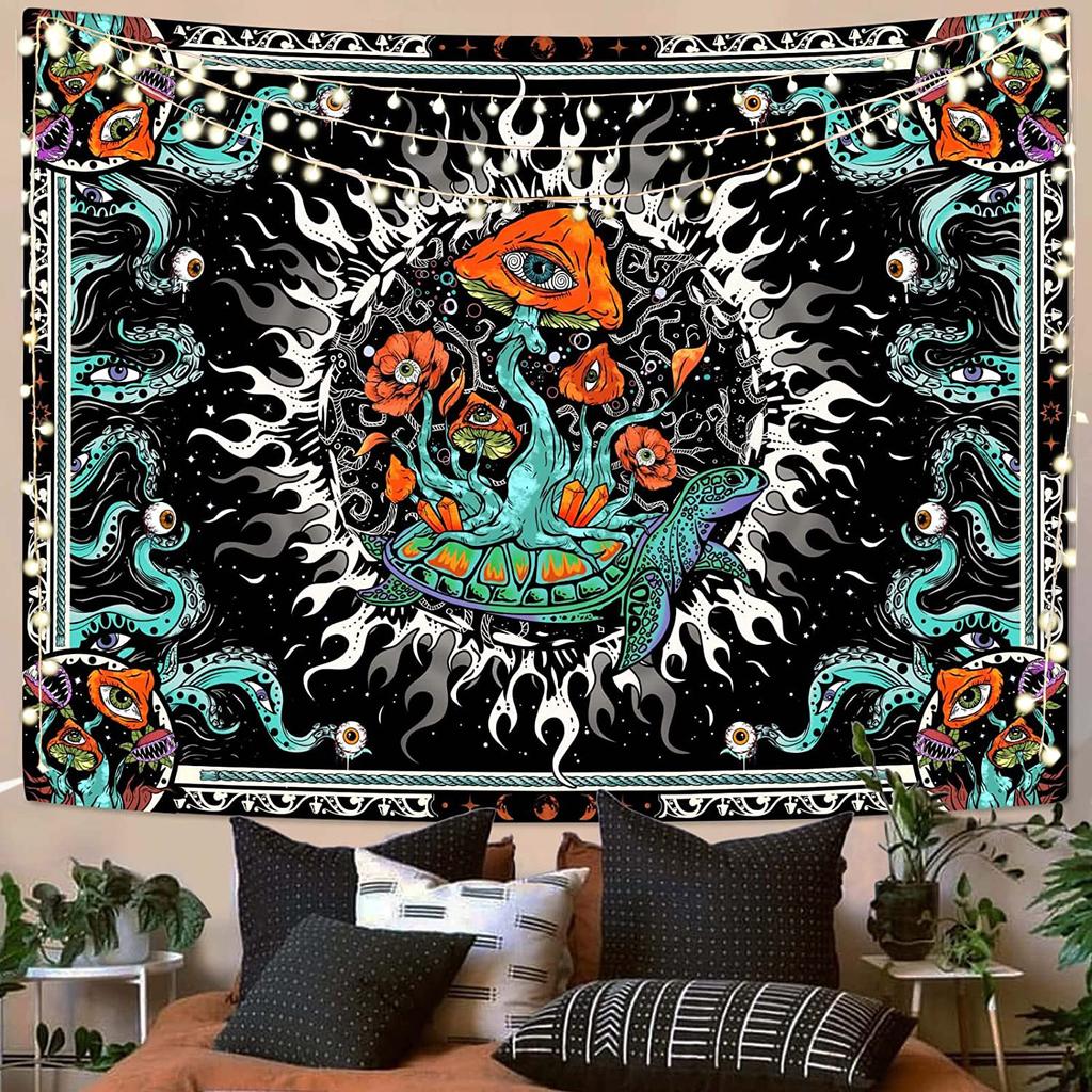 Burning Sun Tapestry Vintage Floral Psychedelic Mushroom Room Decor Aesthetic Plants And Leaves Tapestries Mystic Hippie Cloth