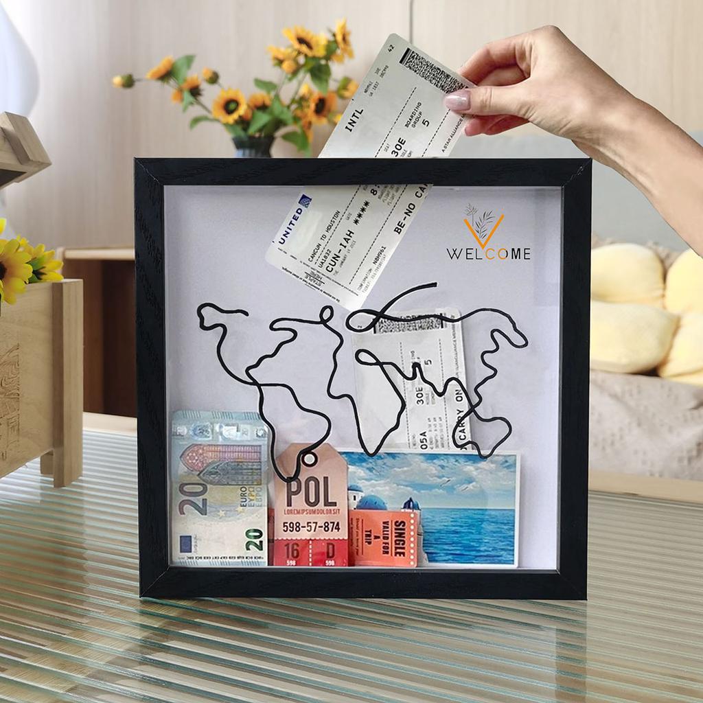 Shadow Box Picture Frame with Top Slot - Display Tickets/Memories, Photo Frame for Travel Keepsakes & Souvenirs Collection