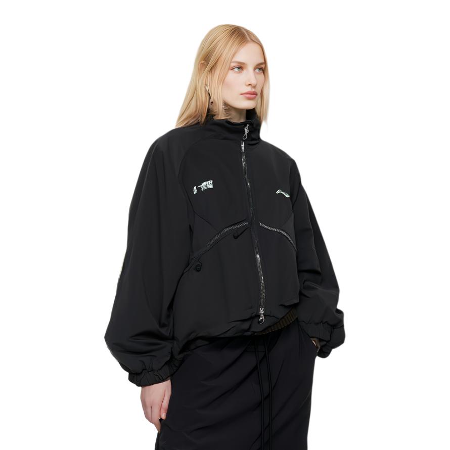 Li Ning однотонная свободная повседневная куртка с логотипом, женская куртка черного цвета AFDS210-2