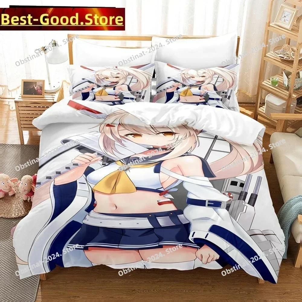 3D Печать Аниме Azur Lane Комплект постельного белья Односпальный Полуторный Двуспальный Queen King Размер Комплект постельного белья Взрослый Детская Спальня Пододеяльник Комплекты Комплект постельного белья
