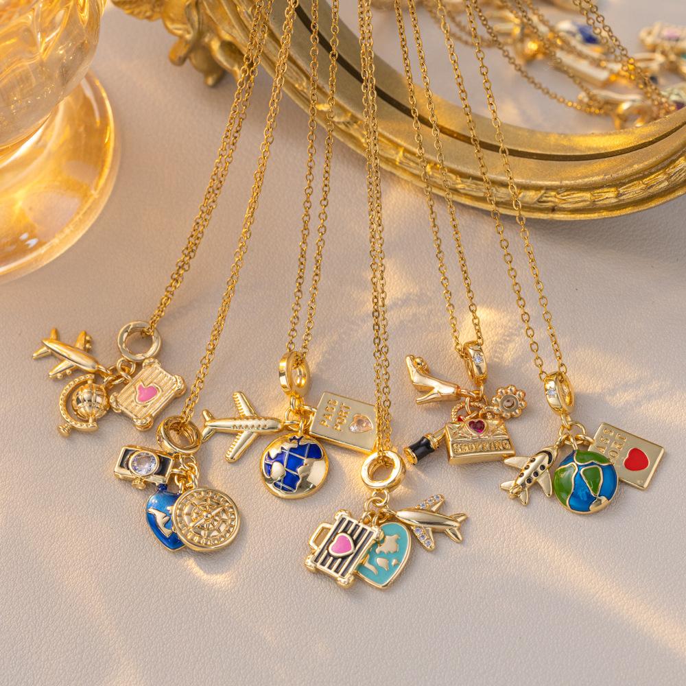 Holiday‑Vibe Airplane‑And‑Suitcase Personalized Women Necklace, Light‑Luxury Advanced‑Design Collarbone Chain