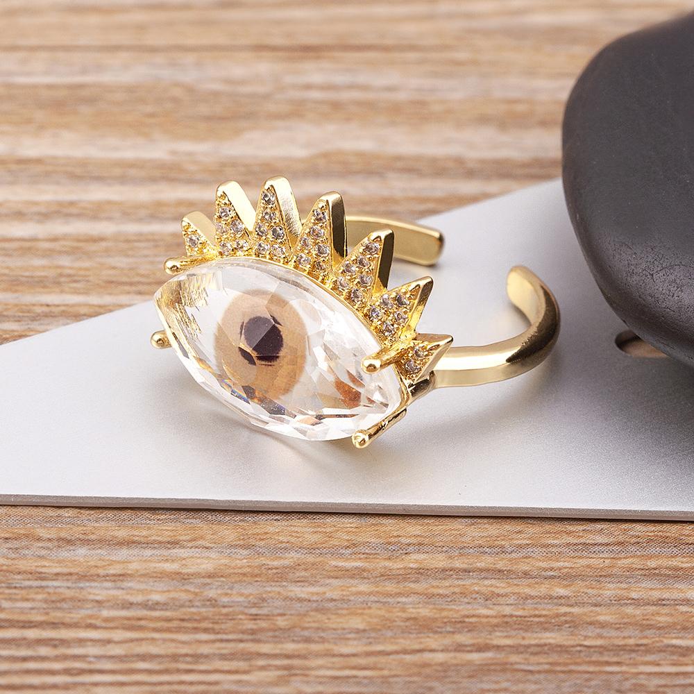 Nidin Trendy Bohemian Lucky Colorful Evil Eye Transparent Rhinestone Opening Adjustable Ring Womem Elegant Jewelry Fine Gift