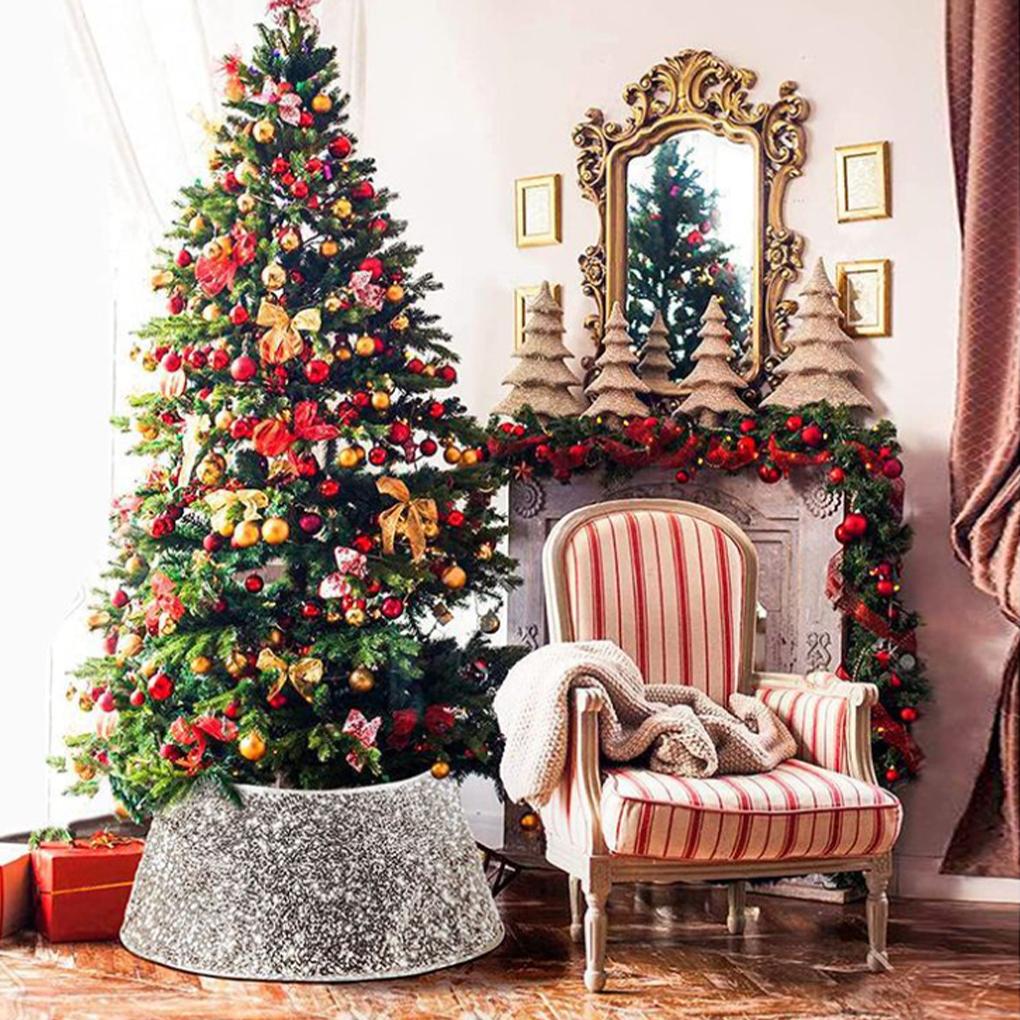 Small Shiny Christmas Tree Dress Collar Christmas Tree Base Cover Christmas Tree Basket for Holiday Decorations Home Decor